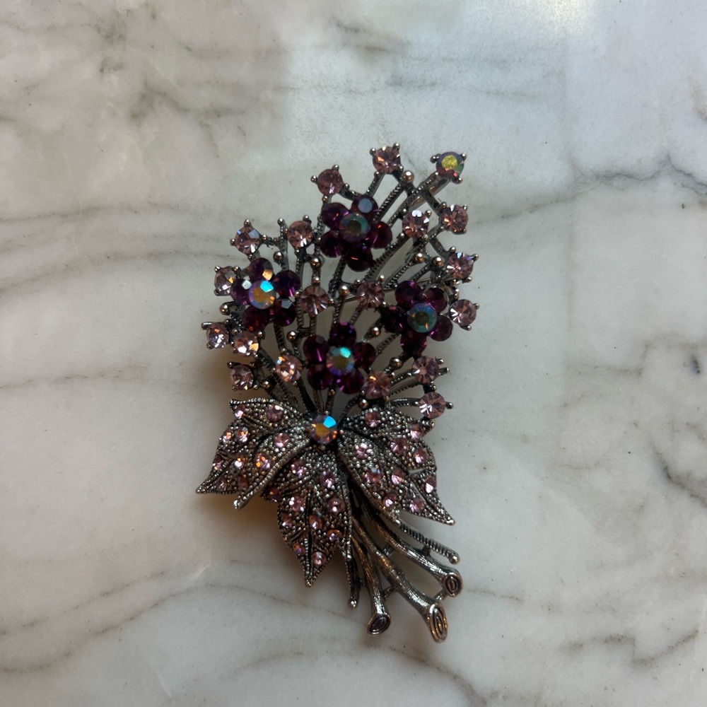 Vintage Floral Brooch and pendant with Purple Accents